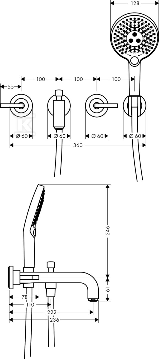 Настінний змішувач для ванни Hansgrohe - 39448000