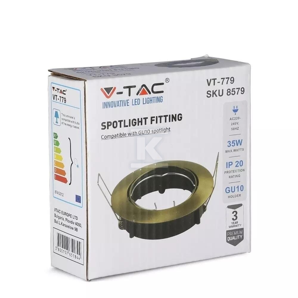 Oczko V-TAC GU10 okrągłe ruchome złoty - 8579