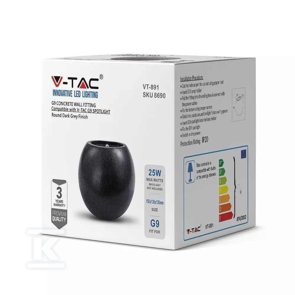 Kinkiet V-TAC beton G9 LED okrągly - 8690