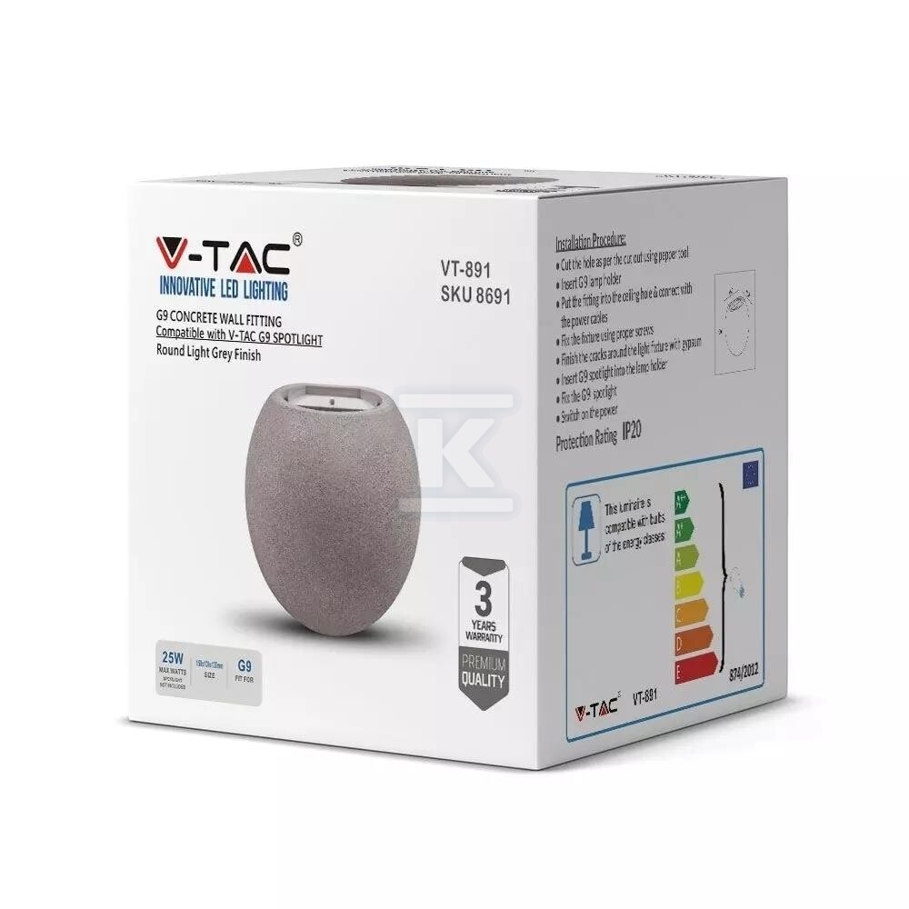 Kinkiet V-TAC beton G9 LED okrągly - 8691
