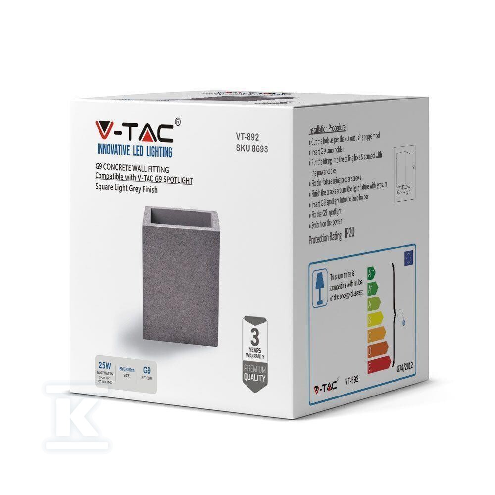 Kinkiet V-TAC beton G9 LED kwadrat - 8693