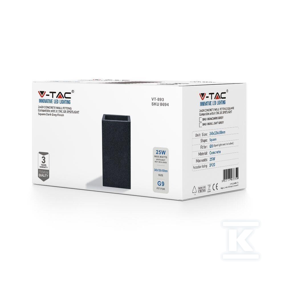 Kinkiet V-TAC beton 2xG9 LED prostokąt - 8694