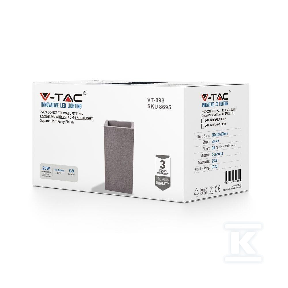 Kinkiet V-TAC beton 2xG9 LED prostokąt - 8695