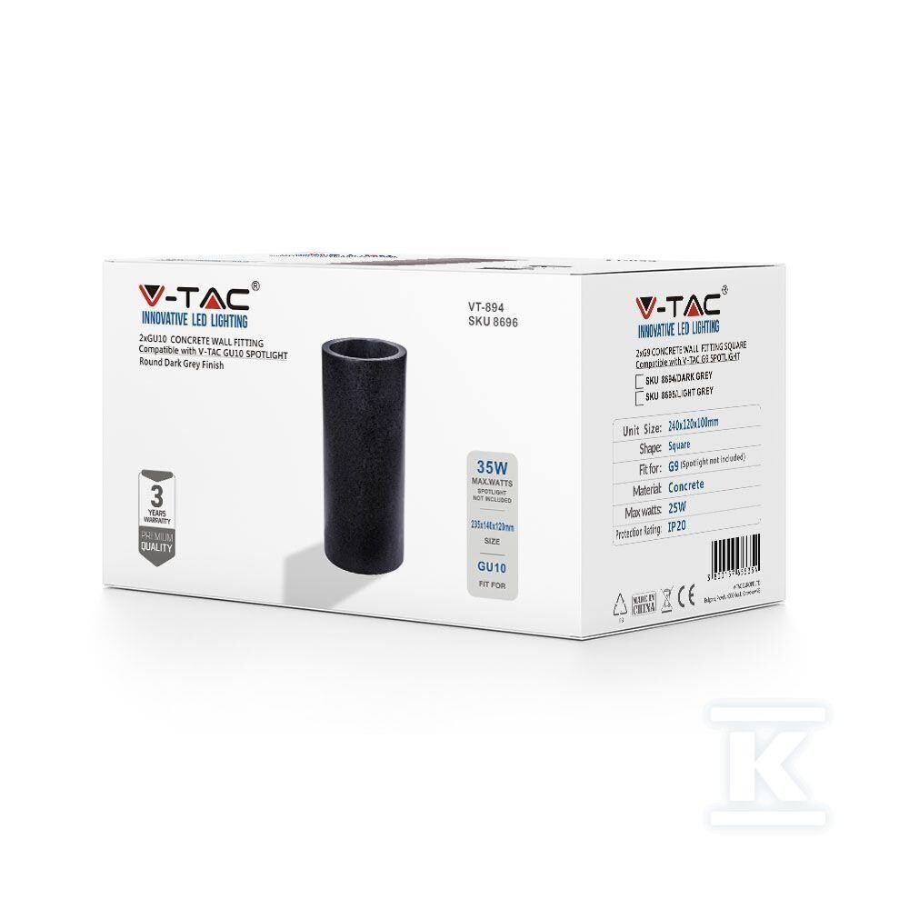 Kinkiet V-TAC beton 2xGU10 LED okrągły - 8696