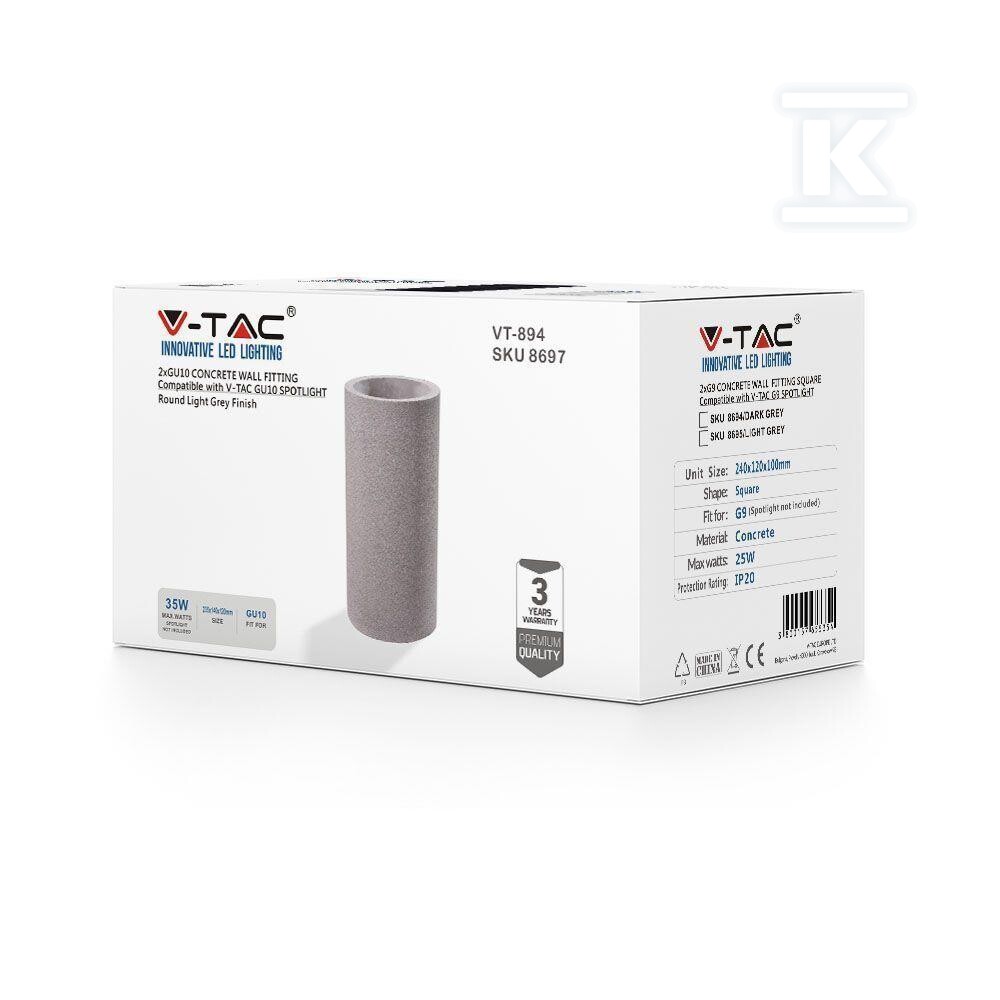 Kinkiet V-TAC beton 2xGU10 LED okrągły - 8697