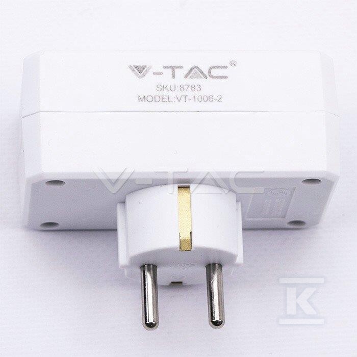 Rozgałęźnik 2x 10/16A 250V V-TAC biały - 8783