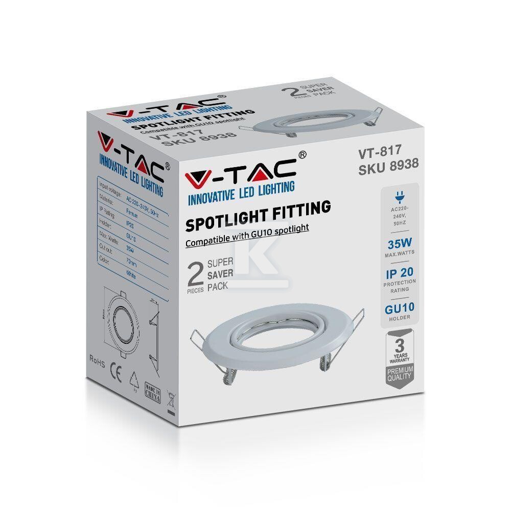 Oczko V-TAC GU10 okrągłe ruchome białe - 8938