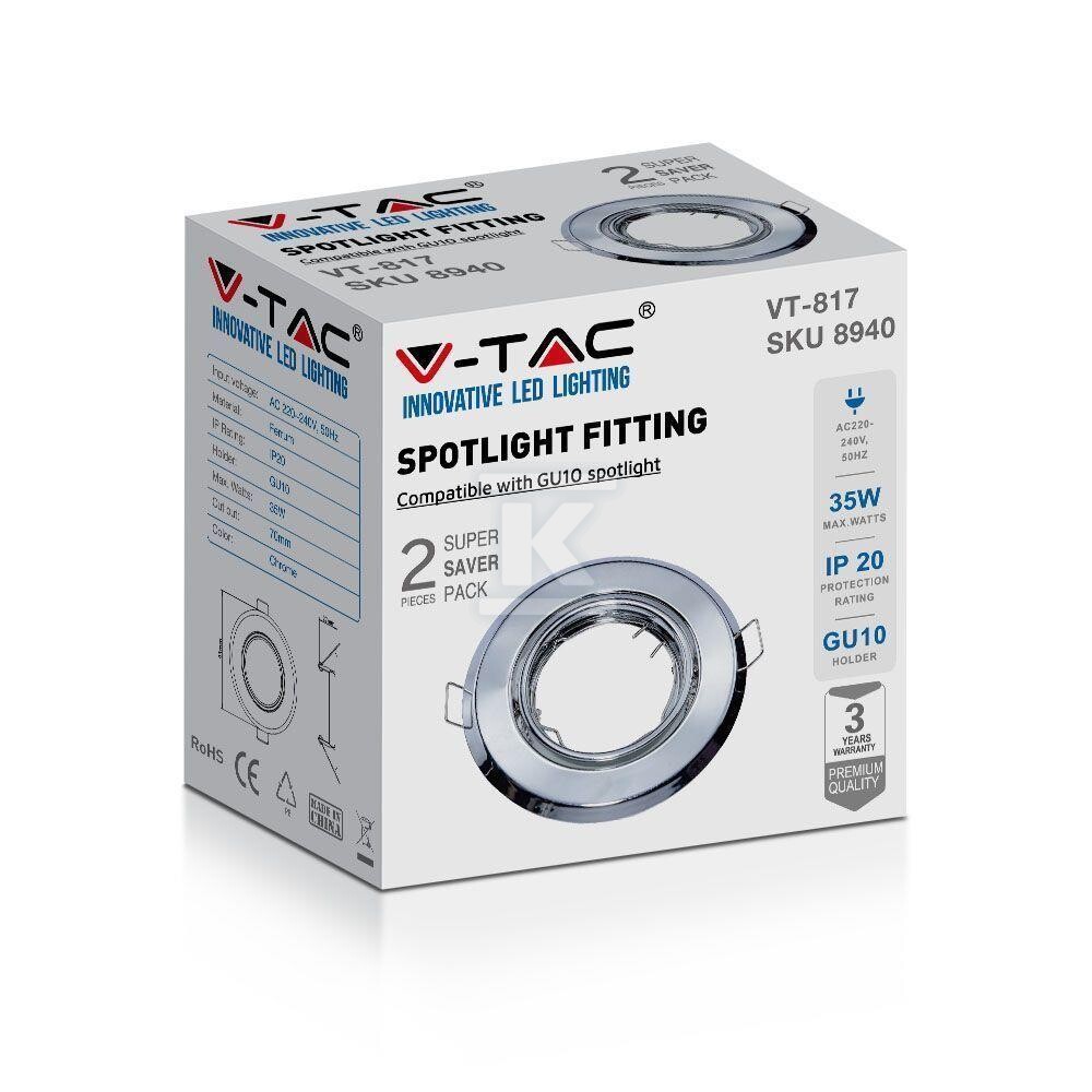 Oczko V-TAC GU10 okrągłe ruchome chrom - 8940