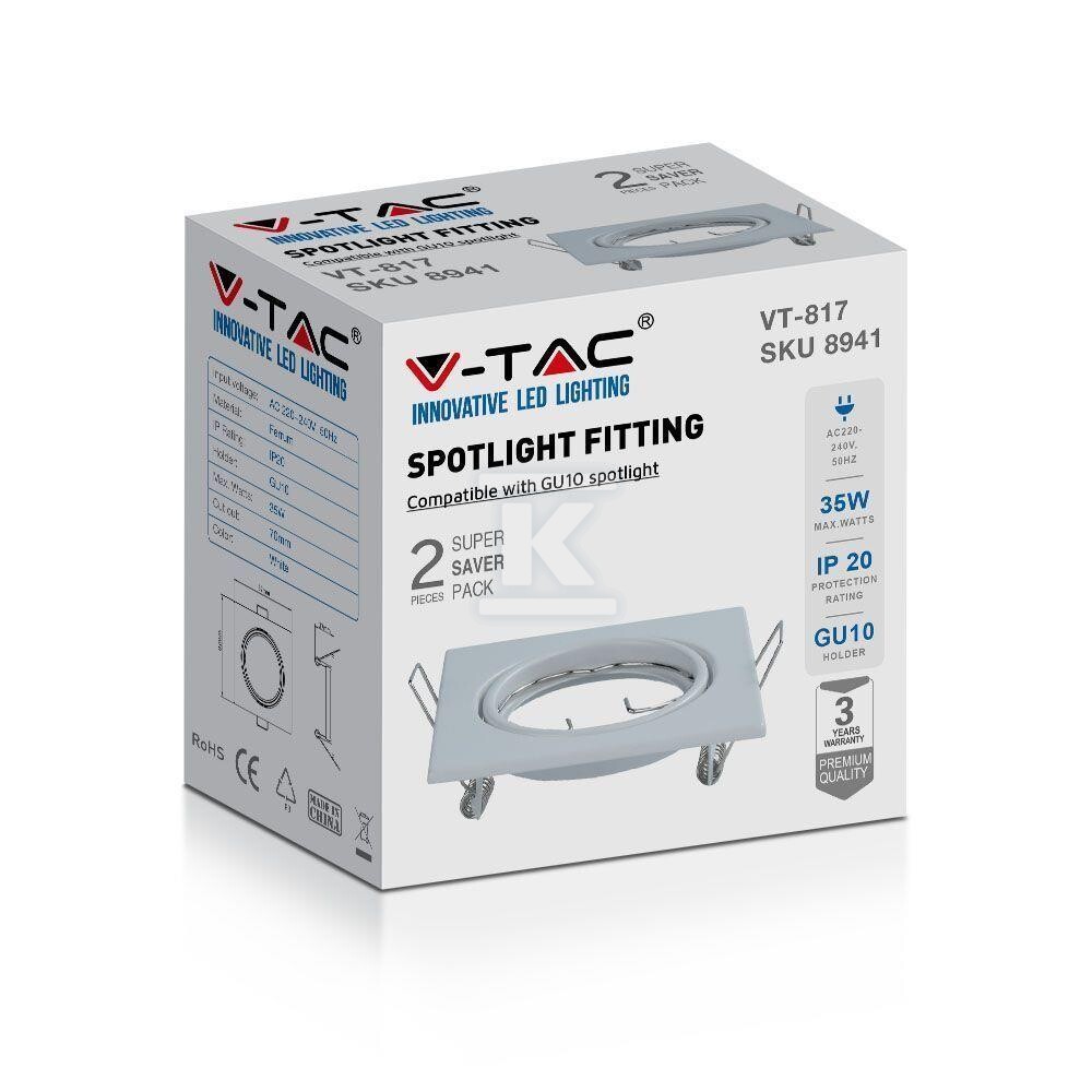 Oczko V-TAC GU10 kwadrat ruchome białe - 8941