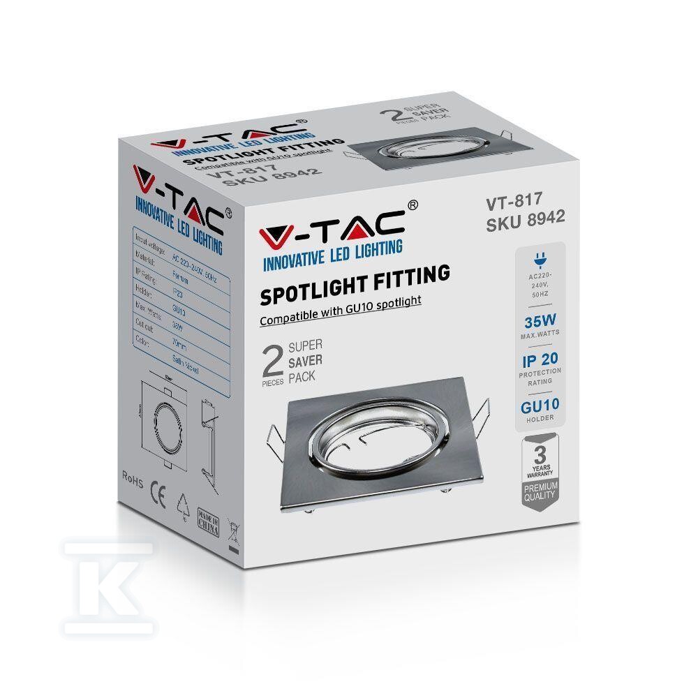 Oczko V-TAC GU10 kwadrat ruchome satyna - 8942