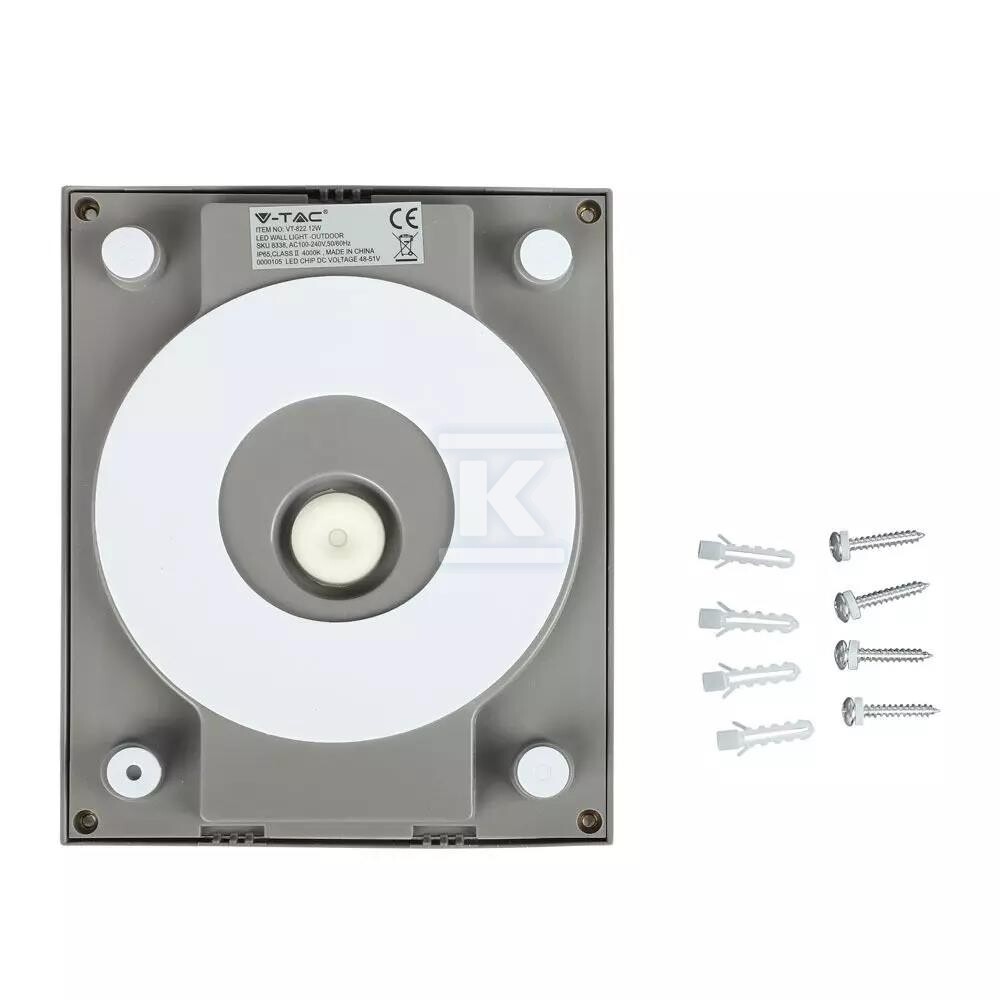 Oprawa ścienna V-TAC 12W LED IP65 szara - 218338