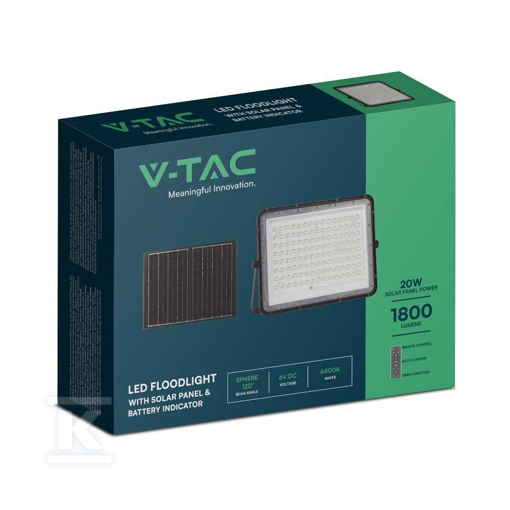 Naświetlacz LED solarny V-TAC 20W pilot - 7828