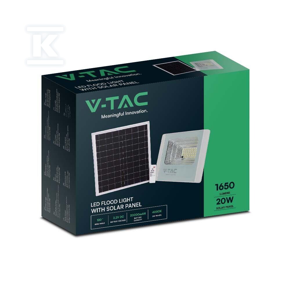 Naświetlacz LED solarny V-TAC 20W biały - 10409