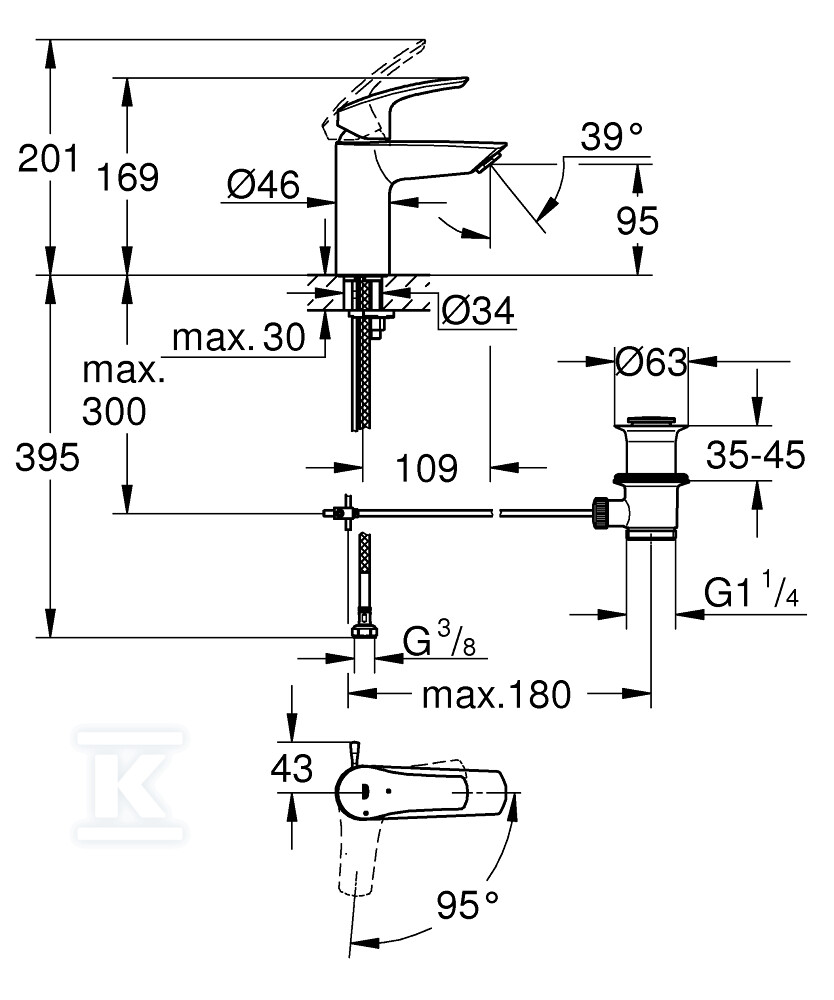 Eurosmart Одноважільний змішувач для - 32926003