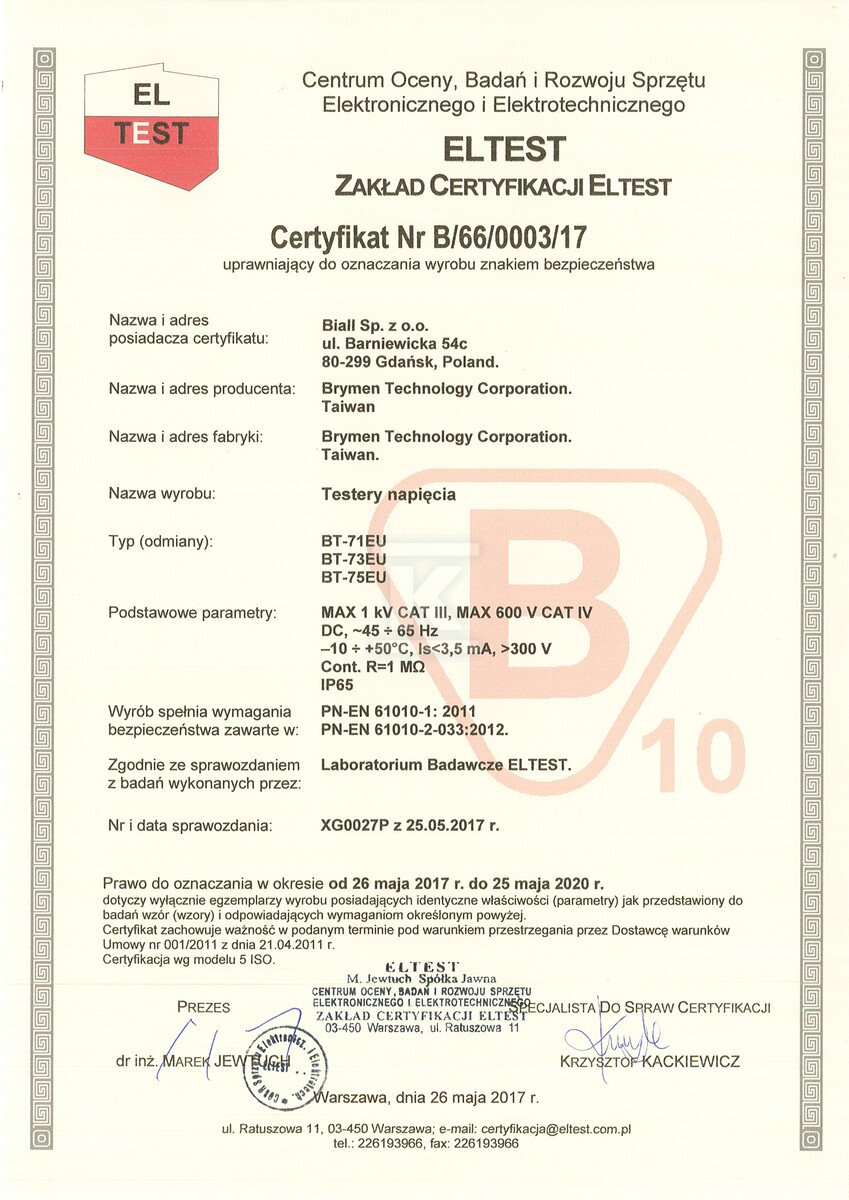 Wskaźnik napięcia BT71EU LED 1000V - 102172