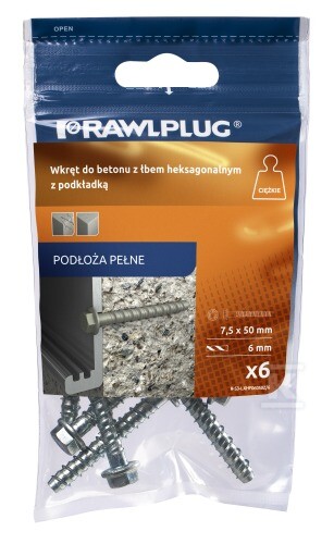 Wkręt do betonu M6x50mm, łeb - R-S3-LXHF06050Z/6