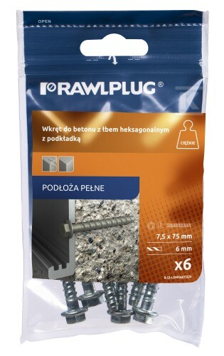 Wkręt do betonu M6x75mm, łeb - R-S3-LXHF06075Z/6