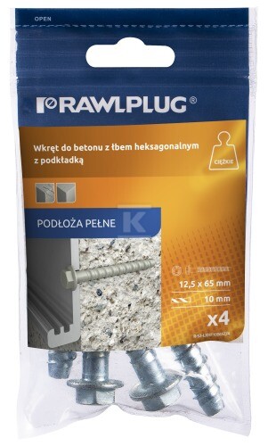 Wkręt do betonu M10x65mm, łeb - R-S3-LXHF10065Z/4