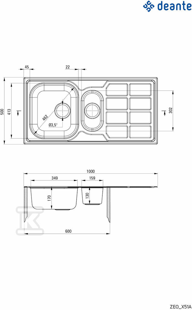 Zlewozmywak stalowy 1.5-komorowy z - ZEO_051A