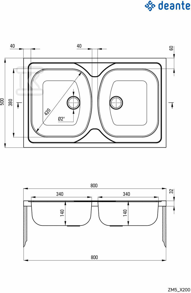 Tango 2-bowl steel sink - overlay, - ZM5_3200