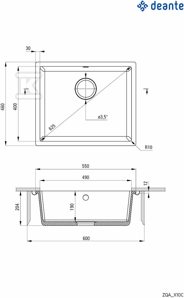 Corda 1-Becken-Granitspüle, Unterbau, - ZQA_N10C