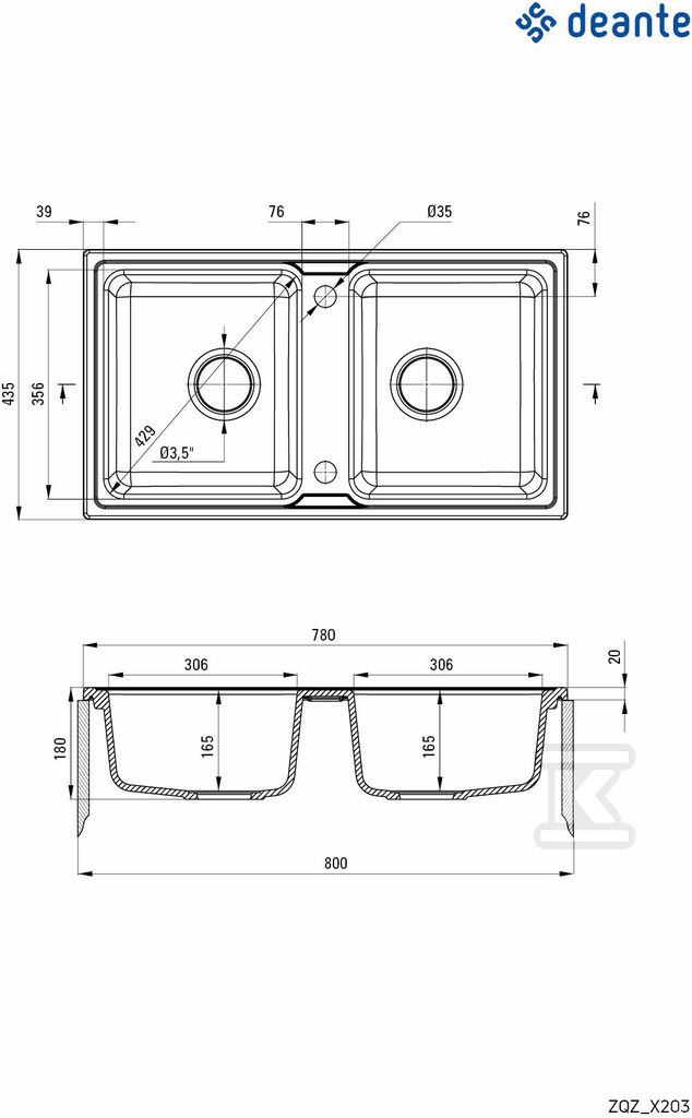 Zlewozmywak granitowy 2-komorowy Zorba, - ZQZ_S203