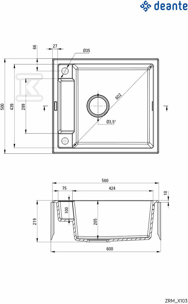 Zlewozmywak granitowy magnetyczny - ZRM_G103