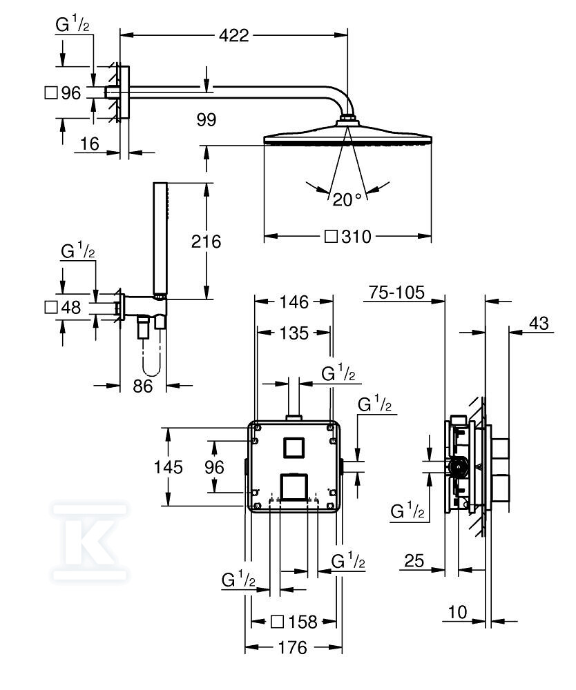 Podtynkowy zestaw prysznicowy z - 34868000
