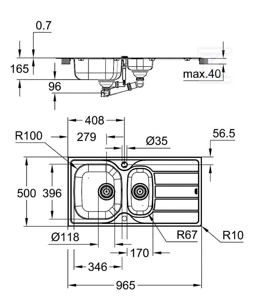 Zlewozmywak K200 ze stali szlachetnej, - 31564SD1