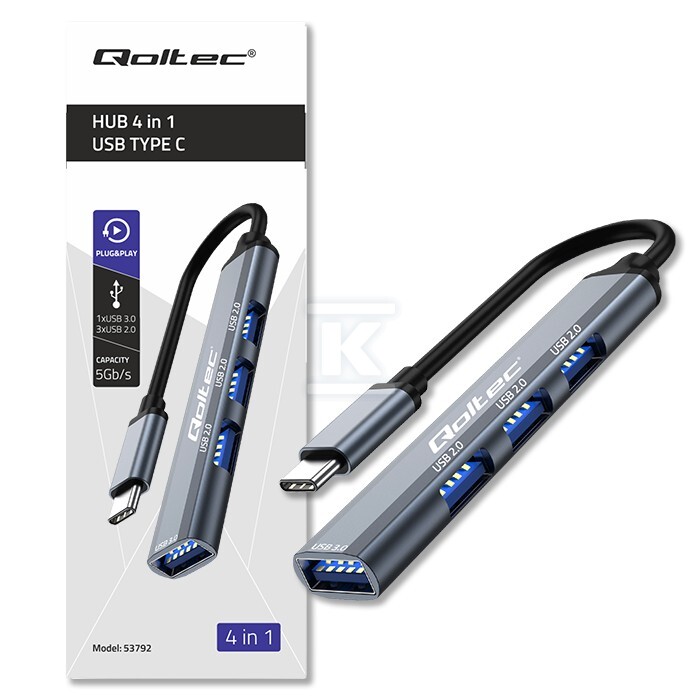 HUB 4 в 1 USB C/USB 3.0/3xUSB 2.0 - 53792