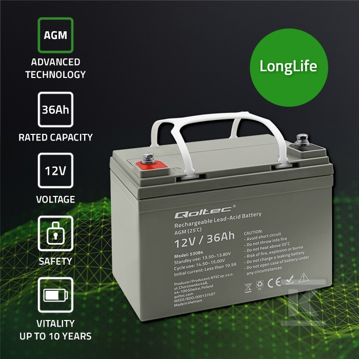 Akumulator AGM/12V/36Ah/max.540A QOLTEC - 53084