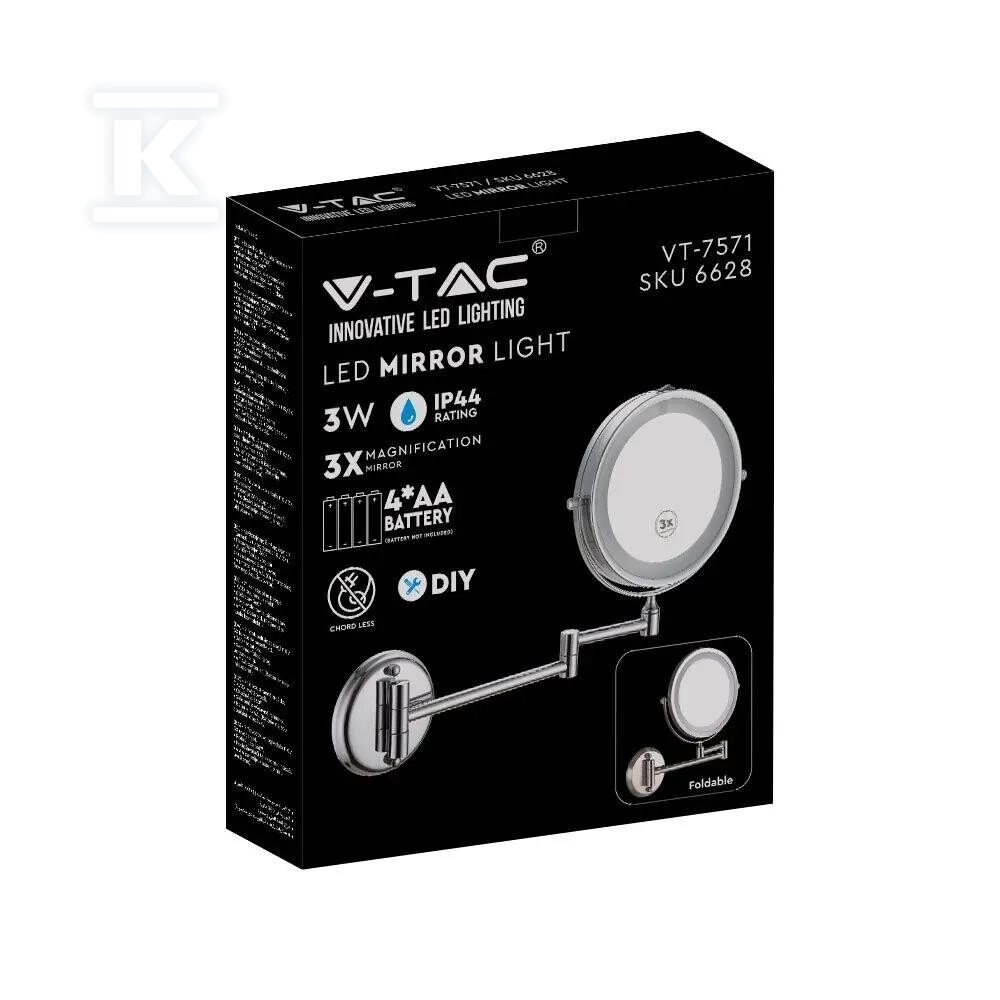 Lustro ścienne V-TAC 3W LED łazienka - 6628