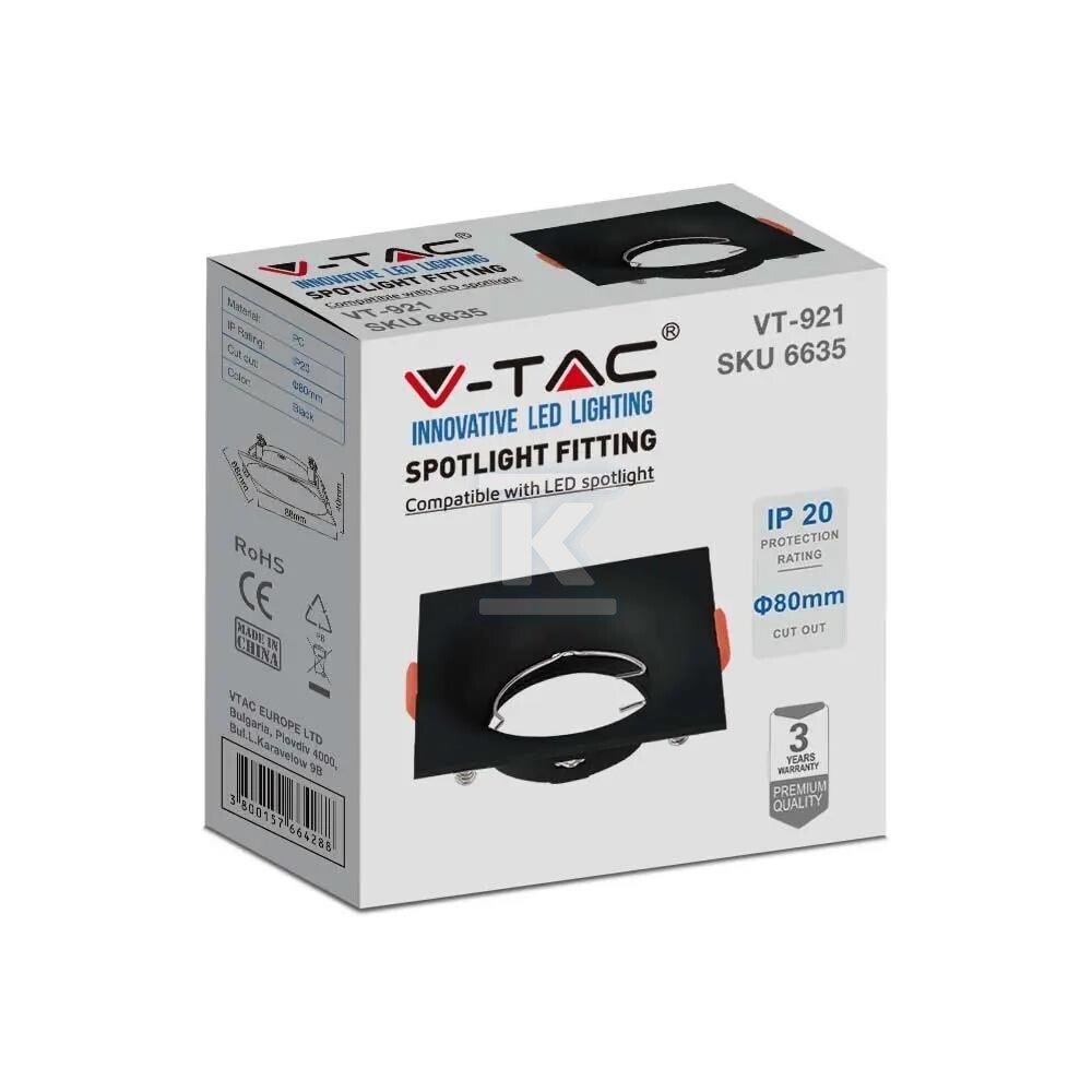 Oczko V-TAC GU10 wpuszczane kwadrat - 6635