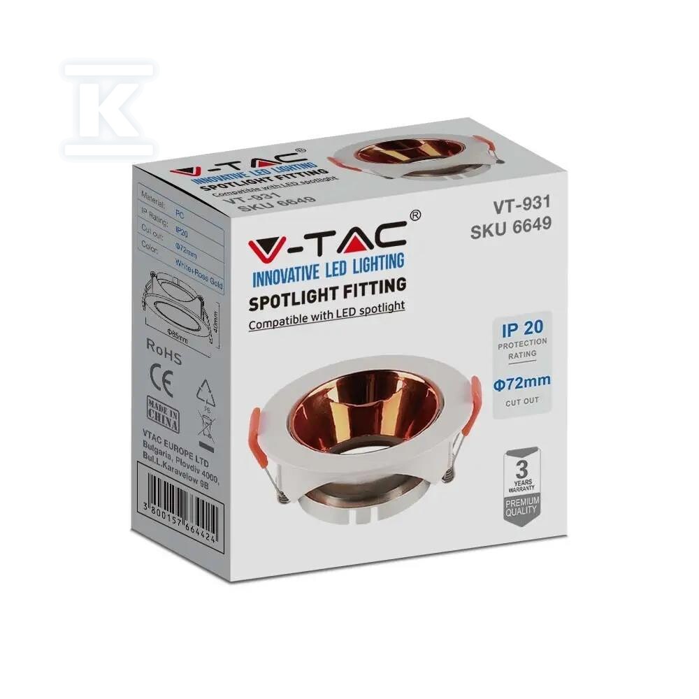 Oczko V-TAC GU10 wpuszczane okrągłe - 6649
