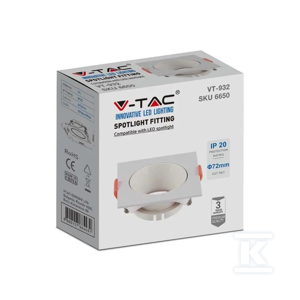 Oczko V-TAC GU10 wpuszczane kwadrat - 6650