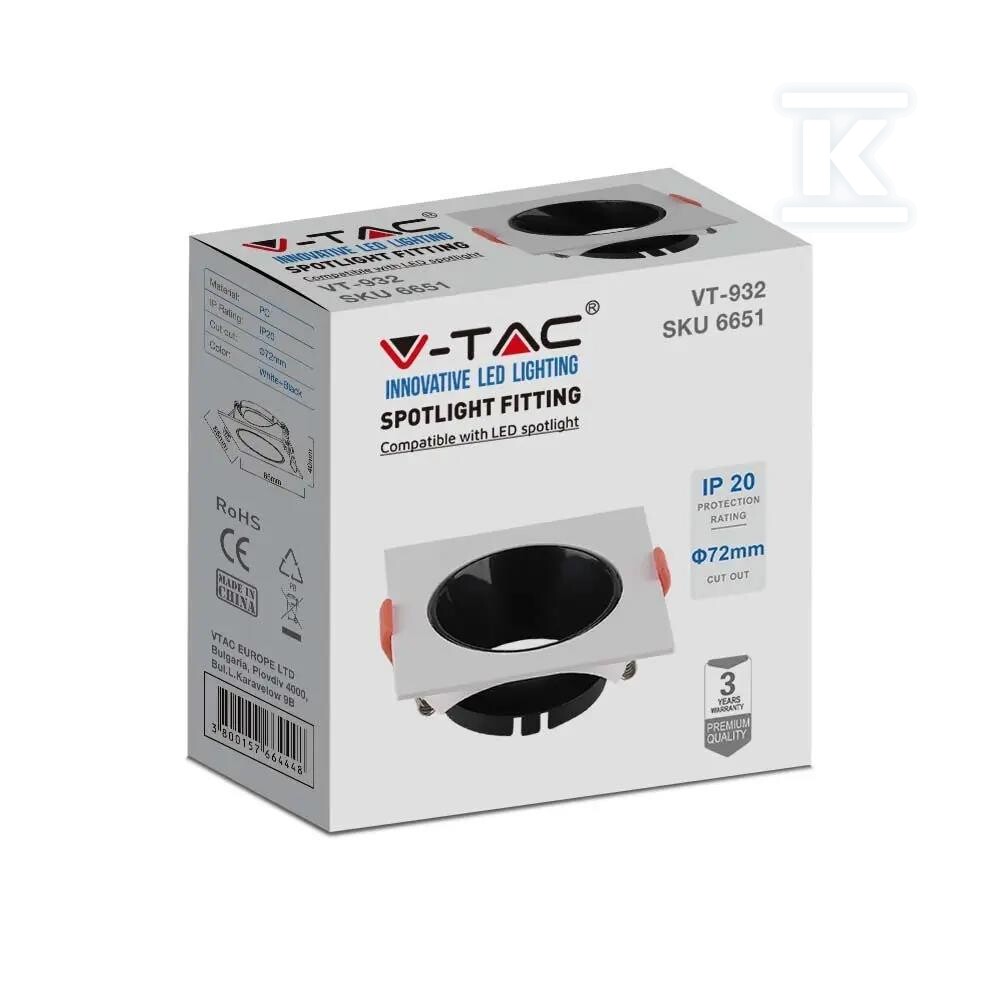 Oczko V-TAC GU10 wpuszczane kwadrat - 6651