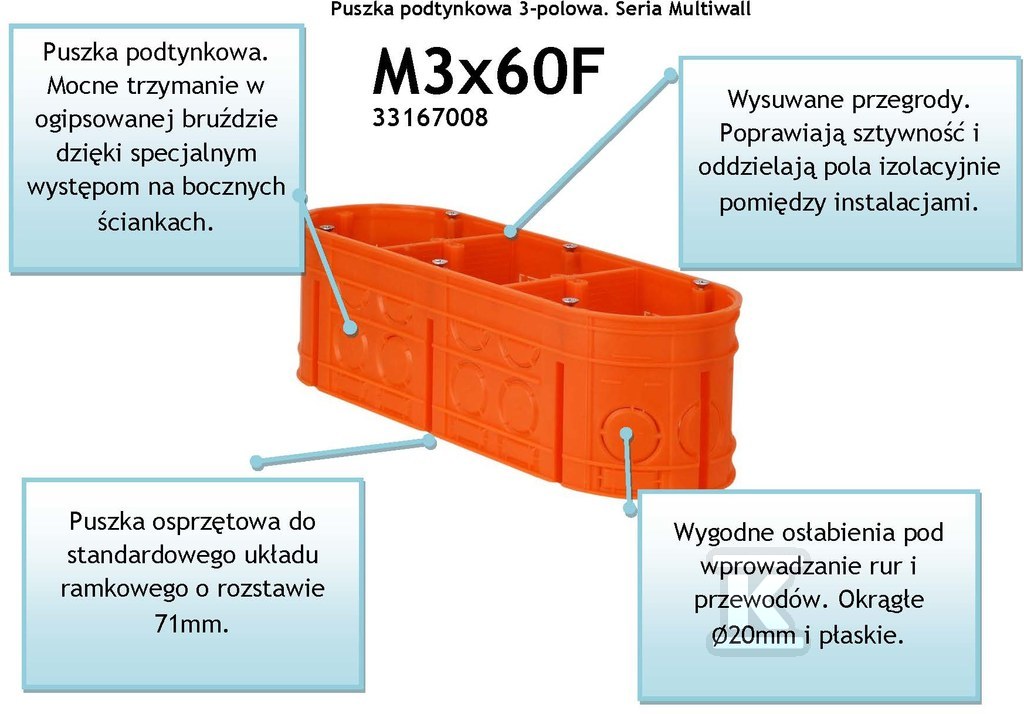 Puszka podtynkowa, głęboka, z wkrętami, - 33167008