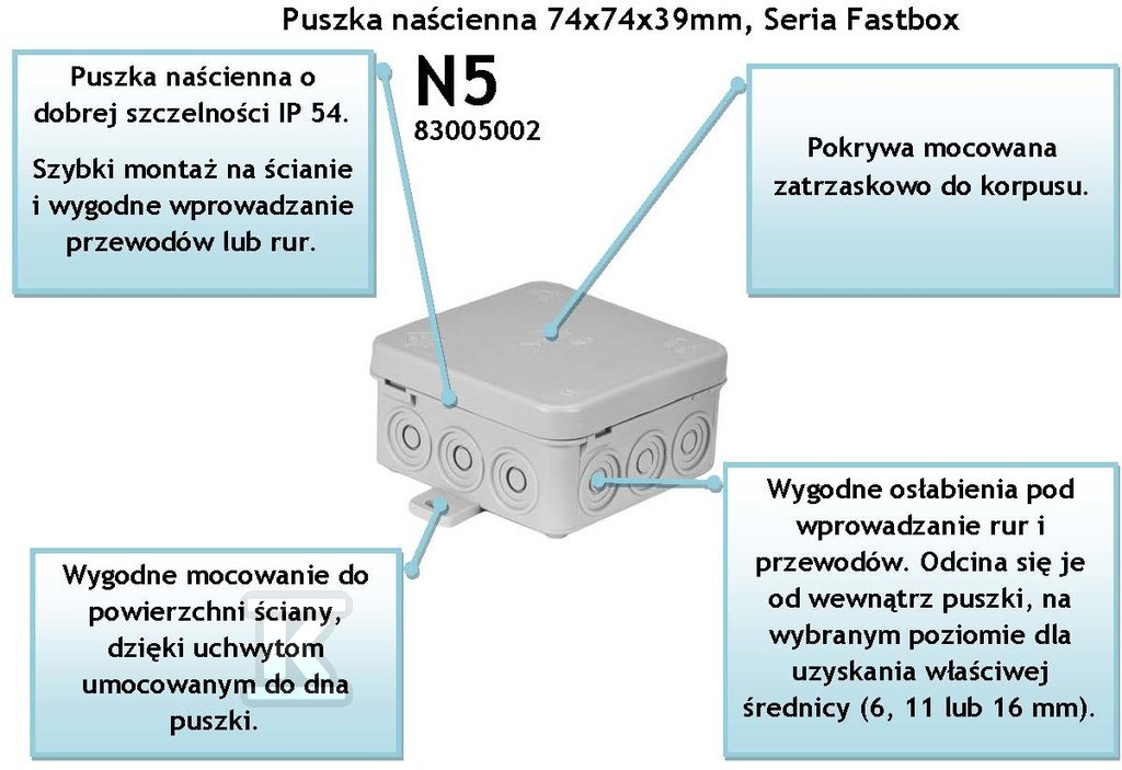 Nástěnná odbočná krabice N5 Fastbox - 83005002