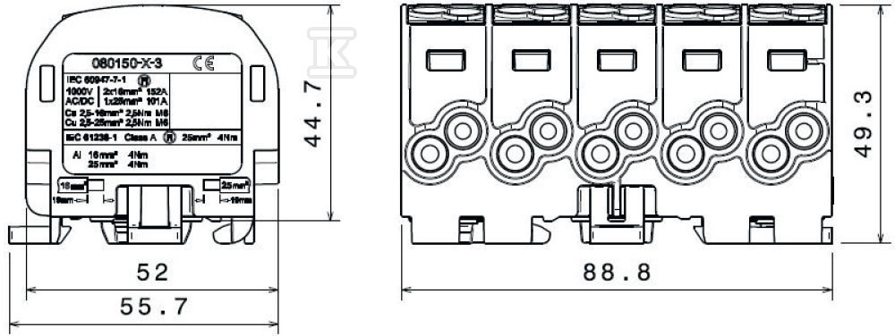 SCB 25-5X Elosztó blokk - ág Al/Cu - 81500020