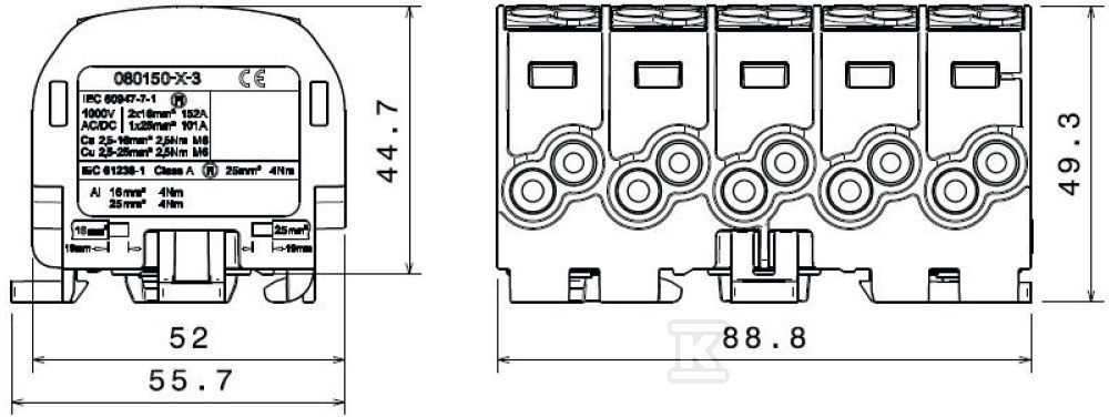 SCB 25-5X Rozvodný blok - odbočka Al/Cu - 81500002