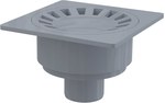 Sewage grate 150×150/50 mm vertical drain, gray grate, wet siphon