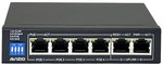 Unmanaged Switch 6xRJ45 – 4 RJ45-Ports PoE+ 1 Gbit/s + 2 RJ45-Uplink-Ports 1 Gbit/s (Leistungsbudget 60 W) AVIZIO