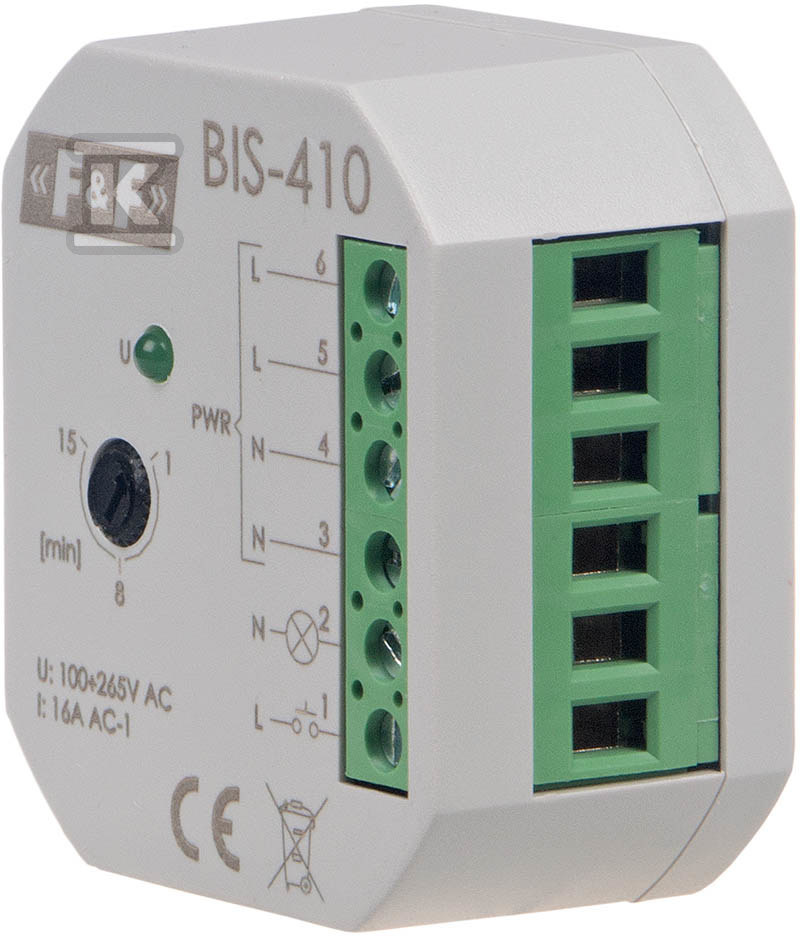 F&F flush-mounted bistable relay with time switch, for illuminated pushbuttons BIS-410