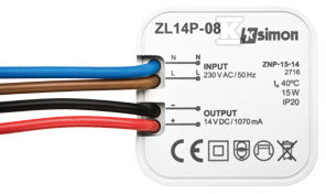 Zápustný LED zdroj 14V, DC, 8W, SIMON54 - ZL14P-08