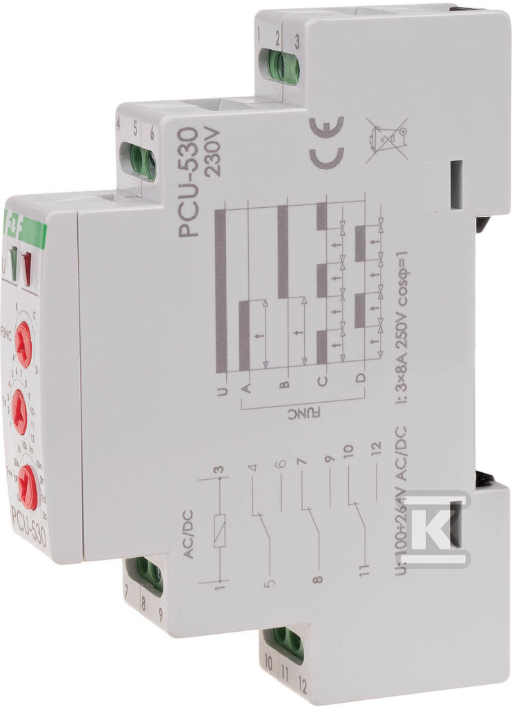 Časové relé 10 funkcií 3xNO/NC 100-264V - PCU-530