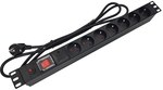 Роз'ємна панель 19" 230V - 7 гнізд (типу E - CEE 7/5), з вимикачем LED, із захистом від перевантаження та перенапруги, кабель 1,8м CEE 7/7 ALANTEC