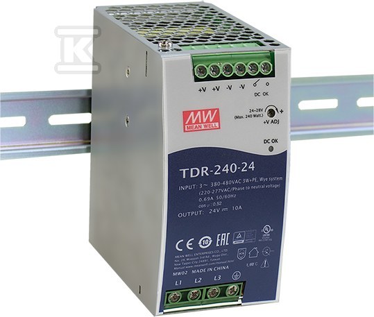 Zasilacz na szynę DIN 3-fazowy 240W 48V - TDR-240-48