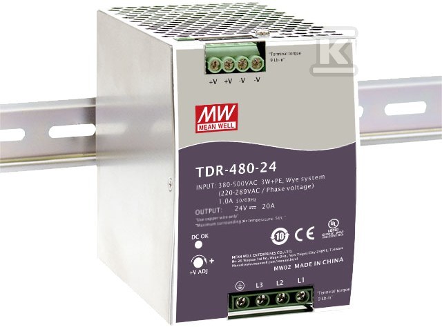 DIN rail power supply 3-phase 480W 24V - TDR-480-24