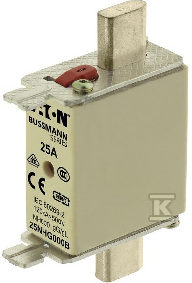 Fuse Link, LV, 25A, AC 500V, NH000, - 25NHG000B