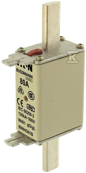 Fuse Link, LV, 80A, AC 500V, NH01, - 80NHG01B